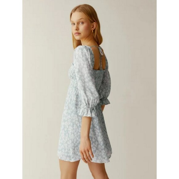 💕REFORMATION💕 Zaria Mini Dress ~ Sofie Light Blue Floral Print Medium M - Picture 7 of 16